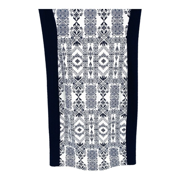 Cato Sheath Dress Geometric Pattern Lined White Navy 14 Short Sleeve - Picture 6 of 9